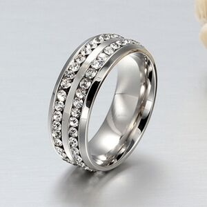 Stainless Steel Double Row CZ Band Ring